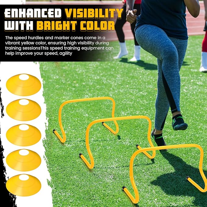 12 Pcs 12 Inch Agility Hurdles Training Equipment Agility Hurdles and Marker Cone Set Disc Cones Speed and Training Obstacle for Athletes Sports Soccer Football Tennis Basketball