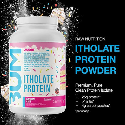 RAW Whey Isolate Protein Powder, Birthday Cake (CBUM Itholate Protein) - 100% Grass-Fed Sports Nutrition Powder for Muscle Growth & Recovery - Low-Fat, Low Carb - 25 Servings