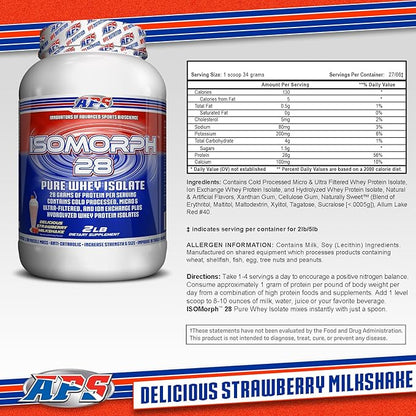 APS Nutrition IsoMorph 28 Protein Powder | Pure Whey Isolate | Cold Pressed, Ultra- Filtered, & Ion Exchange Isolates | 28g Protein | 2 Pound (Strawberry Milkshake)