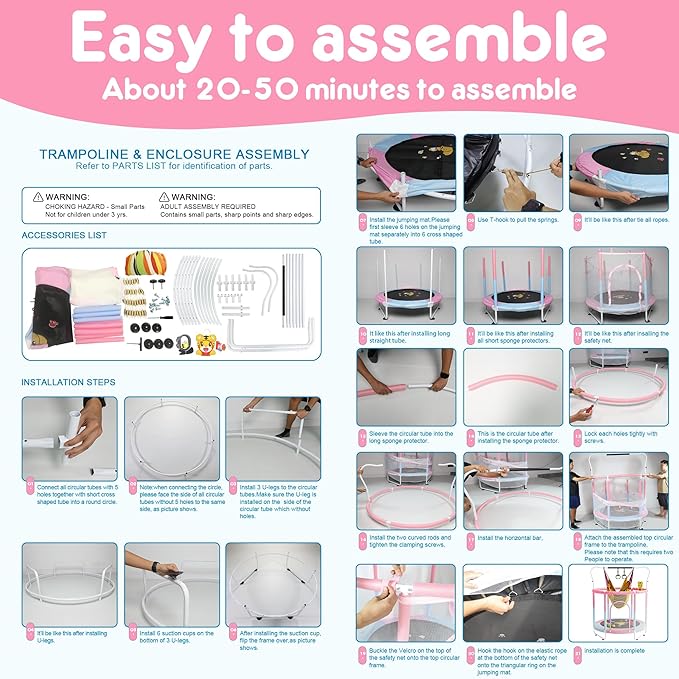 60" Trampoline for Kids, 5 FT Indoor & Outdoor Toddler Baby Trampoline with Basketball Hoop, Safety Enclosure, Birthday Gifts for Kids, Gifts for Boy and Girl, Age 3-8