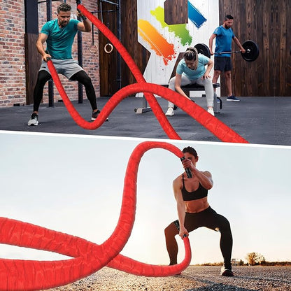Battle Rope for Home Gym,1.5inch 30ft Red Battle Ropes with Protective Cover - Workout Equipment Heavy Exercise Rope for Strength Training for Kids or Adults