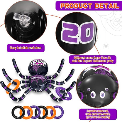 Max Fun Halloween Ring Toss Games for Kids, 2 Pack Inflatable Spiders Set Halloween Party Favor Supplies Holiday Carnival School Decoration Outdoor Indoor Spooky Creepy Game