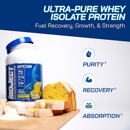Evogen Isoject - Whey Protein Isolate | Ultra-Pure Whey Protein Powder with Ignitor Enzymes, BCAAs, and EAAs | Enhanced Absorption & Recovery | Ice Lemon Cake | 25 Servings