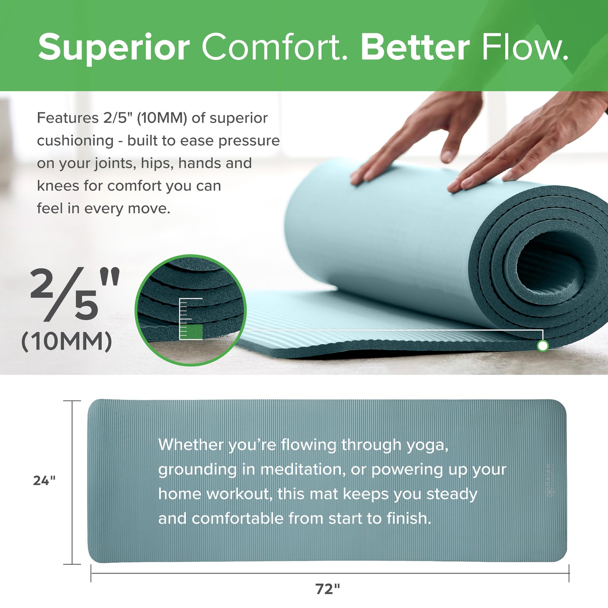 Gaiam Essentials Thick Yoga Mat with Easy-Cinch Strap (Black, 10mm)