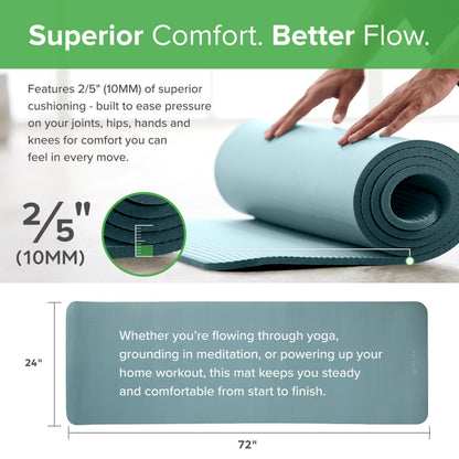 Gaiam Essentials Thick Yoga Mat with Easy-Cinch Strap (Black, 10mm)