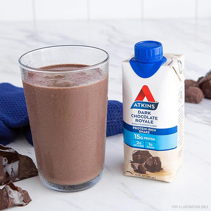 Atkins Dark Chocolate Royale Protein Shake, High Protein Shakes, Low Glycemic, Low Carb and Low Sugar Chocolate Flavored Protein Shakes, Keto Friendly, 12 Count