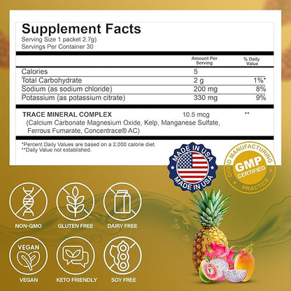 Dr. Price’s Electrolyte Mix | Sugar-Free Hydration Powder with 72+ Trace Minerals | No Sugar, Fast-Dissolving Electrolytes Powder Packets | Tropical (30 Packs)