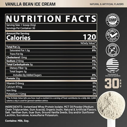 Nutrex Research IsoFit Whey Protein Powder Instantized 100% Whey Protein Isolate (30 Servings (Pack of 1), Vanilla Bean Ice Cream)