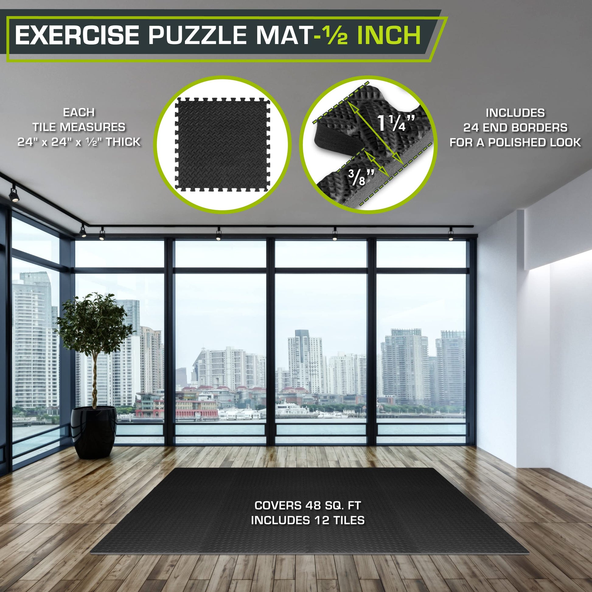 ProsourceFit Exercise Puzzle Mat ½-inch, EVA Interlocking Foam Floor Tiles for Home Gym, Workout