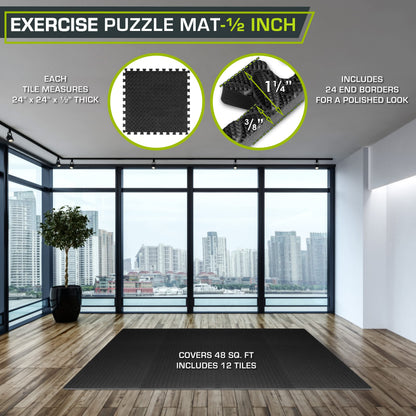 ProsourceFit Exercise Puzzle Mat ½-inch, EVA Interlocking Foam Floor Tiles for Home Gym, Workout