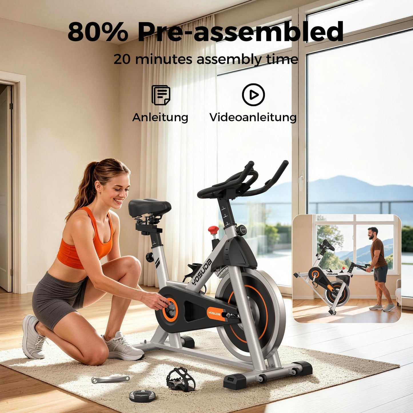 YOSUDA Exercise Bike, Brake Pad Stationary Bike for Home with Exclusive App, Magnetic Indoor