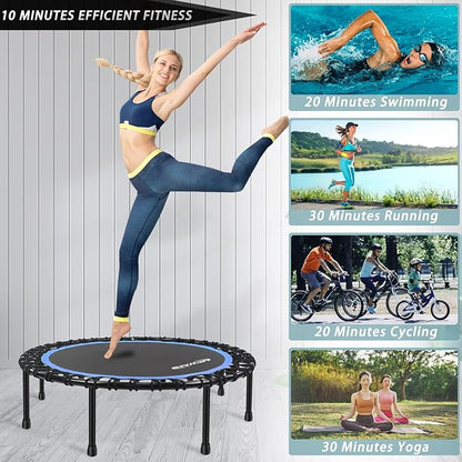Newan 40"-48" Silent Mini Trampoline Fitness Trampoline Bungee Rebounder Jumping Cardio Trainer Workout for Adults-Max Limit 330lbs