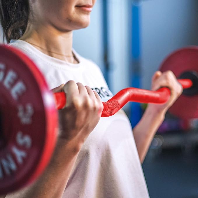 Synergee Commercial EZ Curl Olympic Bar Chrome & Black Phosphate with Powder Coated Brass Bushings Excellent for Bicep Curls and Triceps Extensions