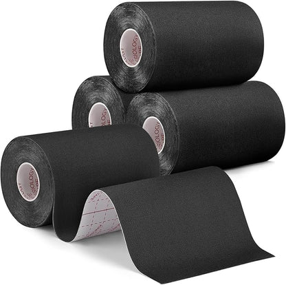 4 Rolls Uncut Kinesiology Tape, 4in x 5.5yd Extra Wide Waterproof Athletic Tape for Muscle Support, Original Cotton Elastic Premium Knee Tape for Pain Relief Shoulder, Ankle, Joints, Wrist