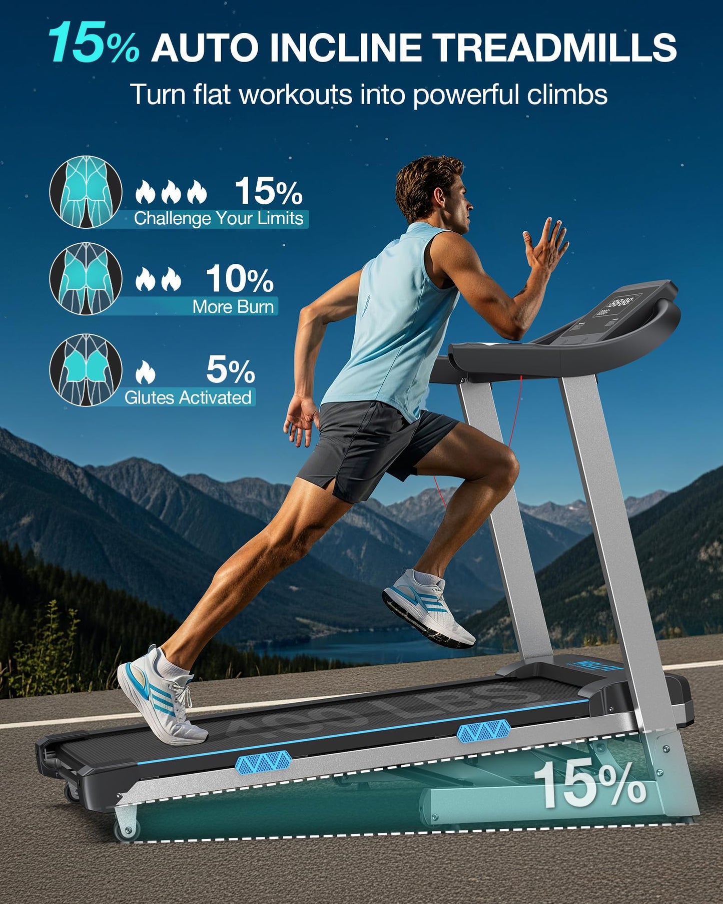 WELLFIT 15% Auto Incline Foldable Treadmill, Heavy Duty Treadmills for Home