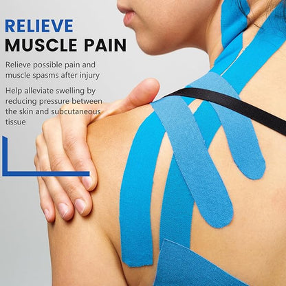 60PCS Precut Kinesiology Tape Strips, 2 inch x 10 inch Athletic Tape, Kinetic Tape, Elastic Muscle Tape, Sports Tape, Knee Tape for Exercise and Daily Use - Light Blue