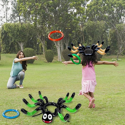 10 PCS Giant Halloween Ring Toss Games Inflatable Spider for Kids Adult Indoor Outdoor Carnival Family Party Games Spider Toys Halloween School Party Favors (2 Giant Spiders, 8 Rings)