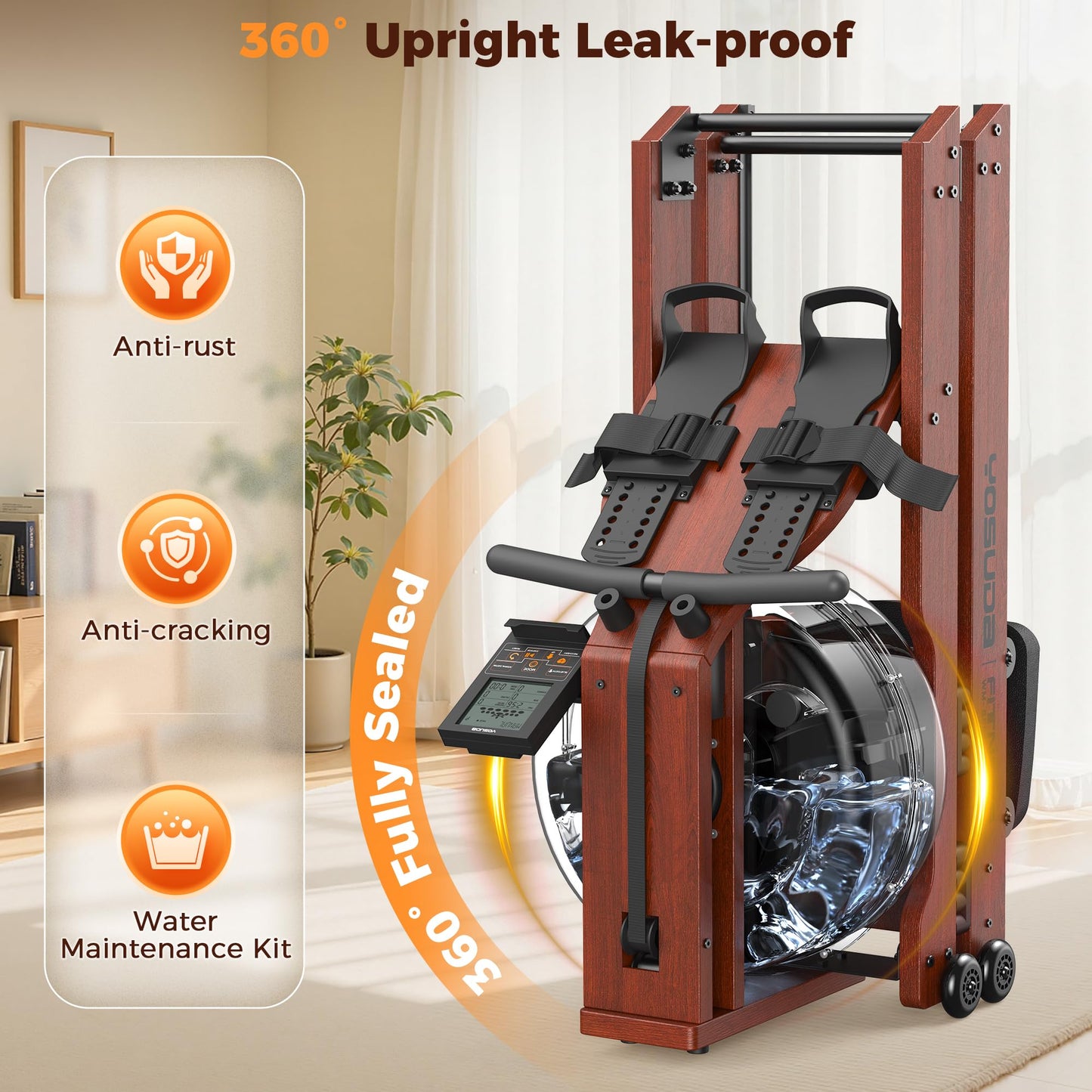 YOSUDA Water Rowing Machines for Home Use-Foldable Wooden Rower Machine 400LBS Weight Capacity with