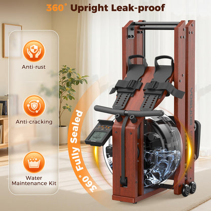 YOSUDA Water Rowing Machines for Home Use-Foldable Wooden Rower Machine 400LBS Weight Capacity with