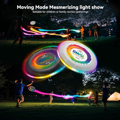 Light-Up Flying Disc - 16 Million Colors RGB or 50 LEDs, Ultra Bright, 12 Light Modes, Rechargeable, IP65 Waterproof, Durable, Camping Essentials for Teens/Kids/Adults/Boys/Girls