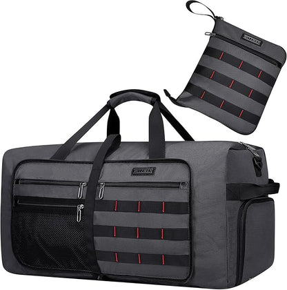 WITZMAN Foldable Duffle Bag for Travel 65L Lightweight Packable Duffel Bag with Shoes Compartment Overnight Bag for Men Women (B697 Silvery Grey)
