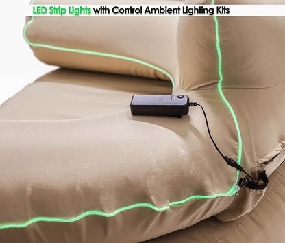 LUOOV Air Mattress Sofa Bed with Portable Air Pump,Folding Inflatable Sofa Camping Chair Couch Waterproof Outdoor Air Sofa Support 660 lbs for Camping Travel (Khaki Loveseat), Small Double