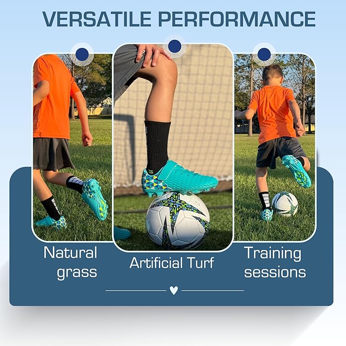 Soccer Cleats for Kids & Youth | Lightweight Football Shoes for Firm Ground | Durable Girls & Boys Soccer Cleats with Non-Slip Sole | Comfortable Soccer Boots | Unisex Size 11-6
