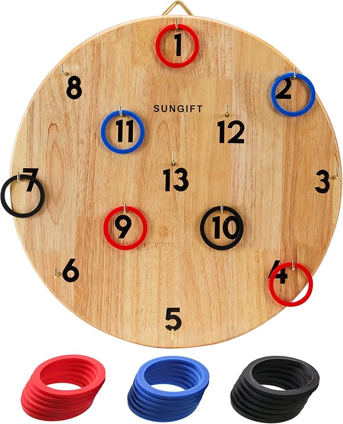 SUNGIFT Hook Ring Toss Game for Adults & Kids - Yard Hooky Ring Tossing Games - Hookie Wall Game Indoor & Outdoor Family Fun - Home, Party, Office, Camping & Backyard Games