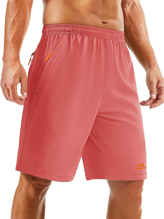 TACVASEN Men's Running Athletic Shorts 9" Quick Dry Workout Gym Shorts Lightweight Summer Shorts 3 Zipper Pockets