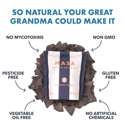 MASA Chips Blue Corn Tortilla Chips - Naturally Grown Blue Corn with Grass Fed Tallow and Sea Salt Tortilla Chips - No Seed-Oil Snacks - 6 Pack, 5 Ounce Each
