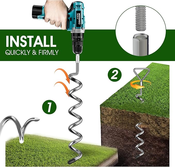 Trampoline Stakes Heavy Duty Trampoline Anchors Kit, Spiral Screw In Ground Anchors with Straps, Earth Anchors Earth Anchors Swing Set Anchors for Trampoline