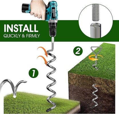 Trampoline Stakes Heavy Duty Trampoline Anchors Kit, Spiral Screw In Ground Anchors with Straps, Earth Anchors Earth Anchors Swing Set Anchors for Trampoline