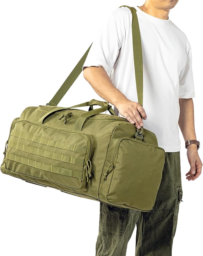 Super Quality 60L Large Duffel Travel Bag Luggage Foldable Bag Cargo Sport Gear Equipment Skiing Hardware Bag Heavy Duty& Durable(Dark Green)