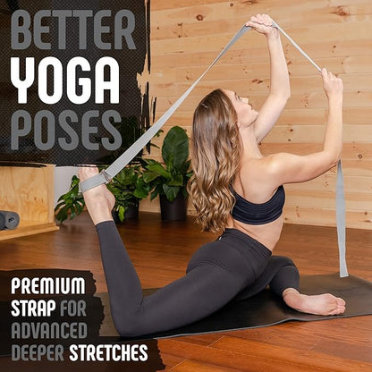 Gradient Fitness Yoga Strap, Friction-Less Easy-Feed Buckle, Super Soft Cotton/Polyester Blend Webbing, Free eGuide. (8 Feet)