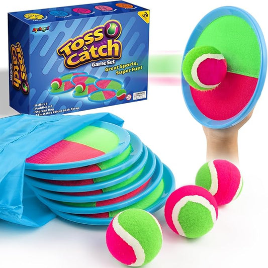 Ayeboovi Kids Toys Toss and Catch Ball Set with 6 Paddles 3 Balls Outdoor Games for Kids Beach Pool