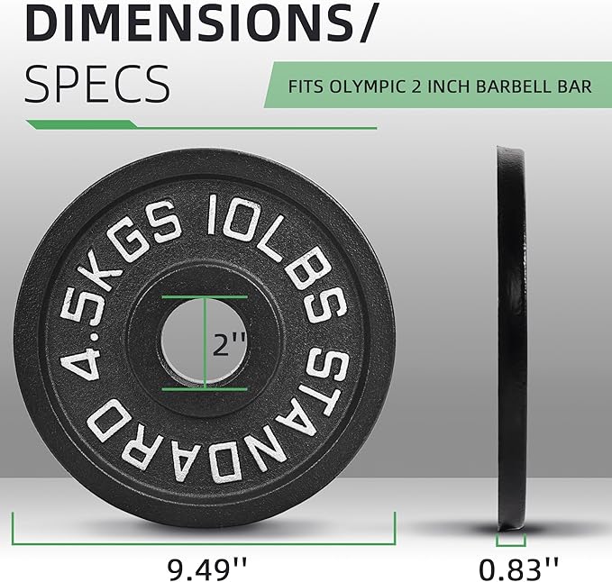 Olympic Cast Iron 2-Inch Weight Plate for Strength Training & Weightlifting, Home Gym, Multiple Weights Available