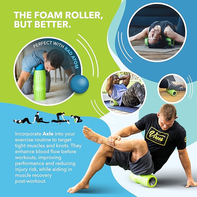 RAD Axle ??Extra Firm High-Density Exercise Foam Roller ??Deep Tissue Myofascial Release for Back, HIPS, Legs & Shoulders ??Muscle Recovery Tool for Stretching & Mobility