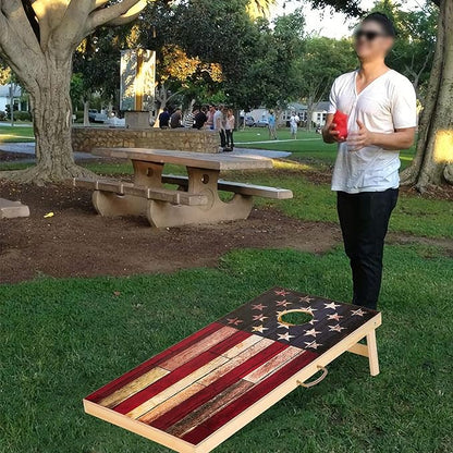 Solid Wood Vintage Cornhole Game Set, Two 4'x2'Cornhole Boards, 8 Cornhole Bags for Indoor and Outdoor Toss Games Competitions, Tournaments