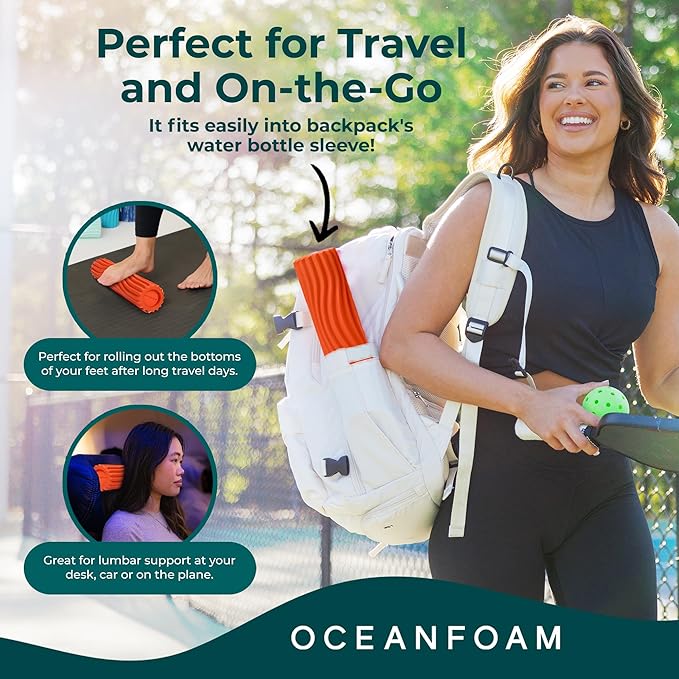 Oceanfoam Ripple Travel Foam Roller (11" x 3.35") Firm Mini Foam Roller for Physical Therapy, Deep Tissue Massage, Back Pain - High Density, Ergonomic Wave Textured - Yoga, Pilates, Exercise (Orange)