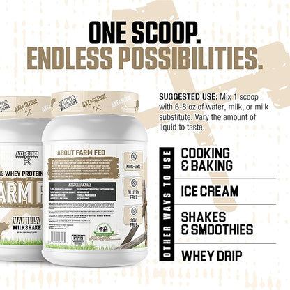 Axe & Sledge Farm Fed 100% Whey Protein Isolate | 25g Protein | Low Carb, Low Sugar, Gluten Free | Protein Powder for Men and Women | Keto | Made in The USA | 28 Servings, Vanilla Milkshake