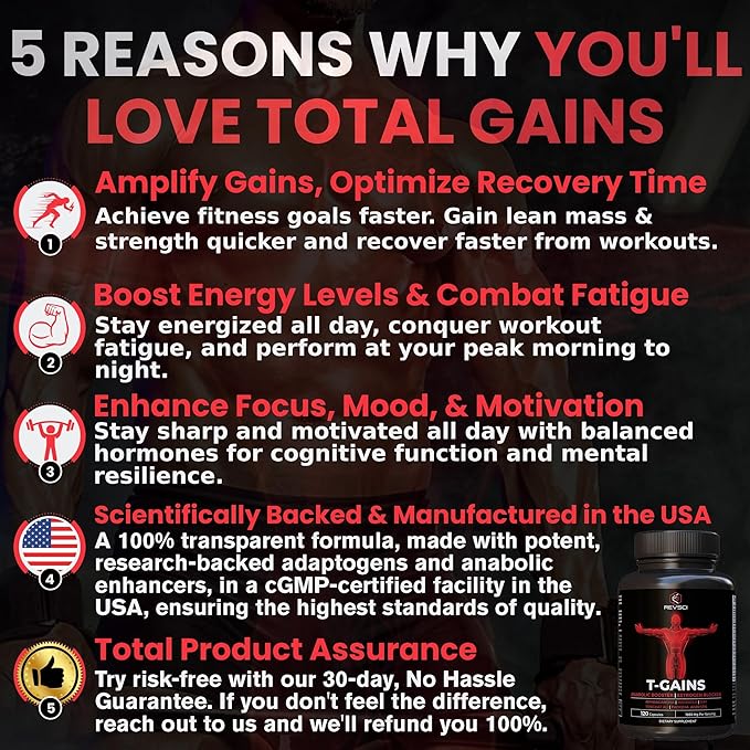 Anabolic Booster & Muscle Builder, T-GAINS Testosterone Supplement for Men, TRT Test Booster & Estrogen Blocker, HGH Supplements for Men - Tongkat Ali Fadogia Agrestis for Muscle Growth, 120 Caps
