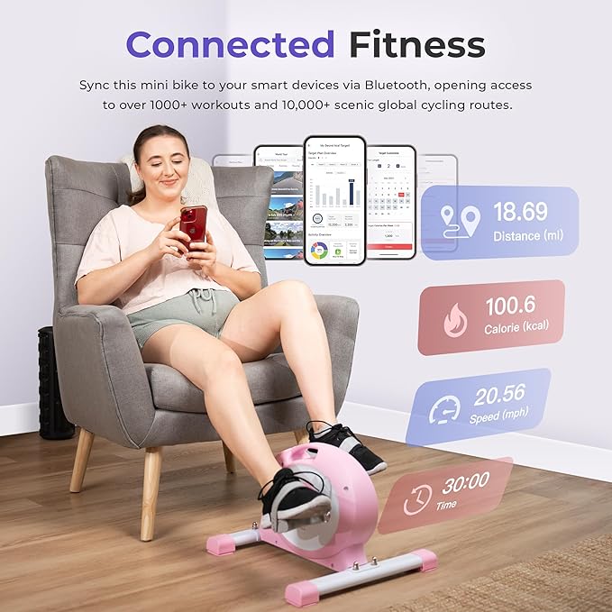 Sunny Health & Fitness Smart Under-Desk Bike Exerciser, Low-Impact Cardio Cycling Equipment for Home/Office, Mini Paddler for Arm/Leg Mobility Training, Free SunnyFit App Connect, Optional Motorized