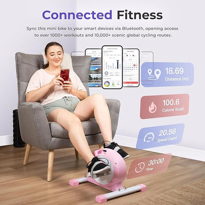 Sunny Health & Fitness Smart Under-Desk Bike Exerciser, Low-Impact Cardio Cycling Equipment for Home/Office, Mini Paddler for Arm/Leg Mobility Training, Free SunnyFit App Connect, Optional Motorized