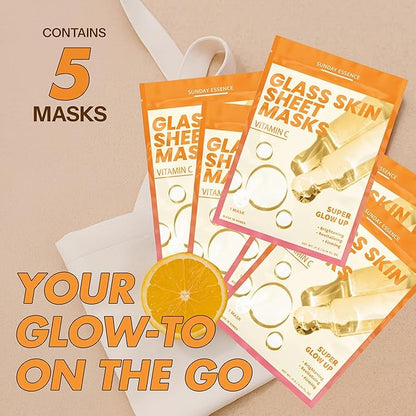 Vitamin C Face Mask ??Dermatologist Tested, Anti-Aging, Korean Skin Care, Evens Tone Hydrates Revitalizes ??Clean Beauty Vegan Sheet Mask for Dull Sensitive Skin ??5 Sheets