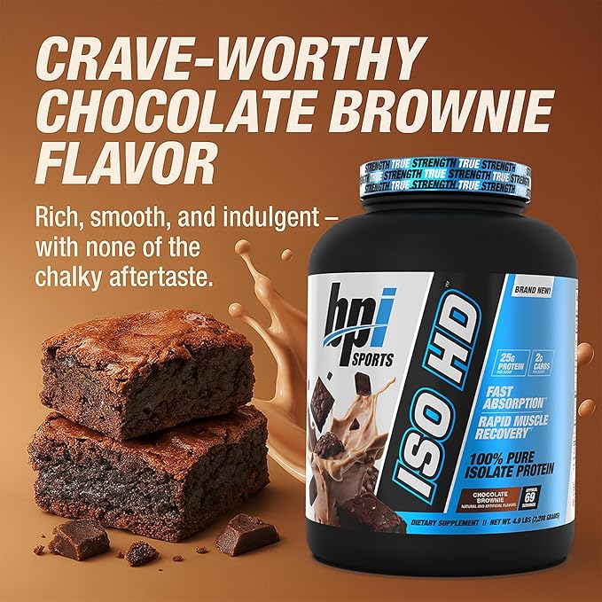 BPI Sports ISO HD Isolate Protein Powder ??100% Whey Isolate, Protein Powder for Muscle Gain - Chocolate Brownie, 5.4 Pounds - 69 Servings