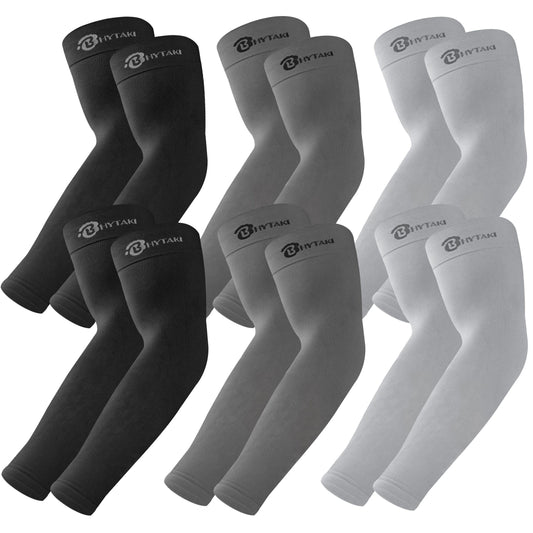 BHYTAKI 6 Pairs UV Sun Protection Arm Sleeves, UPF 50 Sports Cooling Arm Compression Sleeves for