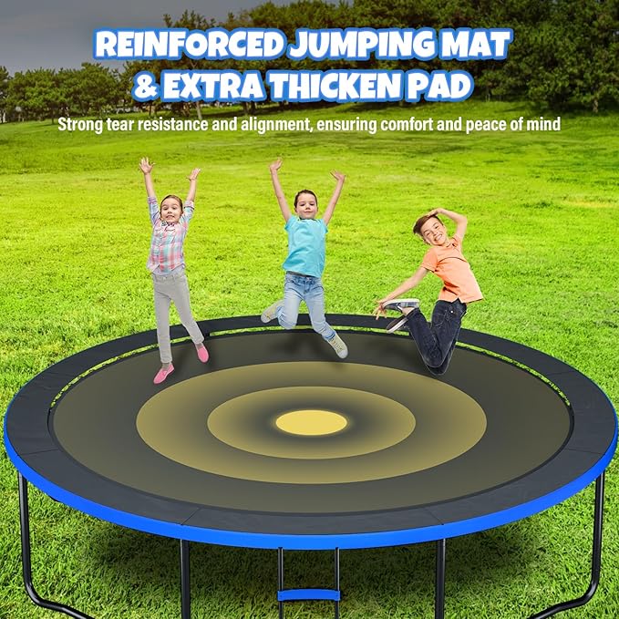Trampoline 8FT 10FT 12FT 14FT 16FT, Outdoor Trampolines for Kids and Adults, Recreational Trampoline with Enclosure Net & Ladder, Round Trampoline ASTM Approved, 400/450LBS Weight Capacity