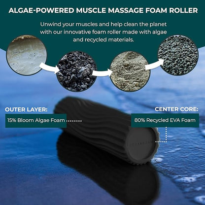 Oceanfoam Ripple Travel Foam Roller (11" x 3.35") Firm Mini Foam Roller for Physical Therapy, Deep Tissue Massage, Back Pain - High Density, Ergonomic Wave Textured, Yoga, Pilates, Exercise (Charcoal)