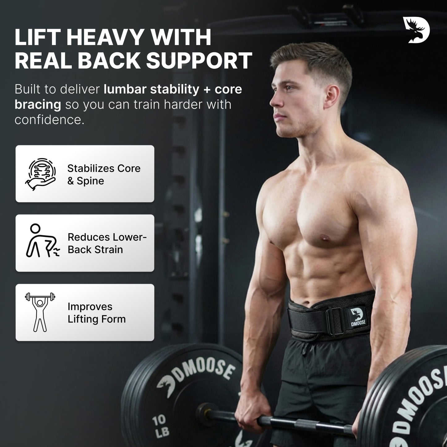 DMoose Fitness Weight Lifting Belt for Squats, Deadlift & Intense Workout - 6" Adjustable Fit Auto