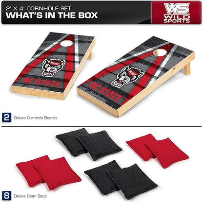 Wild Sports NCAA College 2' x 4' Wood Direct Print Tournament Cornhole Set, 8 Bean Bags, Vintage Triange Design - Tailgate, Outdoor, Backyard
